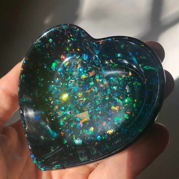 Black & Rainbow Glitter Heart Or Square Ring Dish - Picture 5 of 17